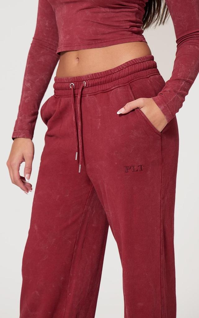 PRETTYLITTLETHING Dark Red Washed Low Rise Oversized Wide Leg Sweatpants Product Image