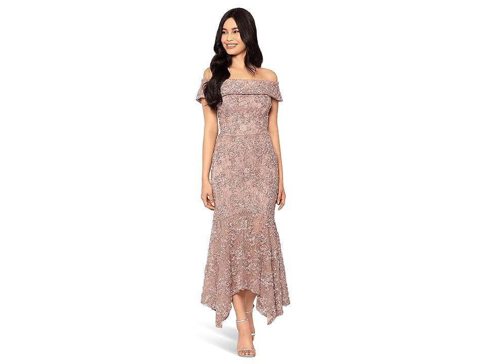 Xscape Embroidered Off the Shoulder Midi Cocktail Dress Product Image