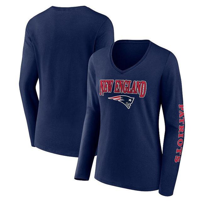 Womens Fanatics Branded New England Patriots Wordmark Long Sleeve V-Neck T-Shirt Blue Product Image