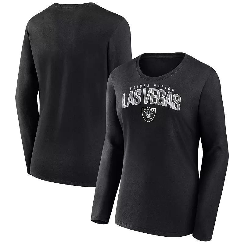 Womens Fanatics Branded Black Las Vegas Raiders Plus Size Measure Distance Scoop Neck Long Sleeve T-Shirt Product Image