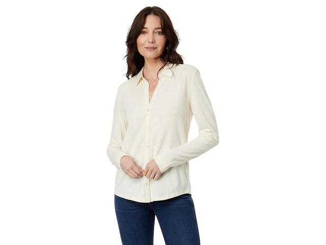 Lilla P Long Sleeve Button-Down Tee (Talc) Women's Clothing Product Image