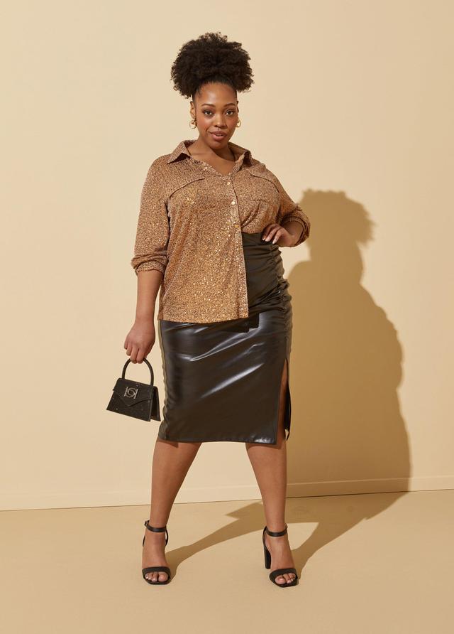 Plus Size Sequined Mesh Shirt Ashley Stewart Product Image