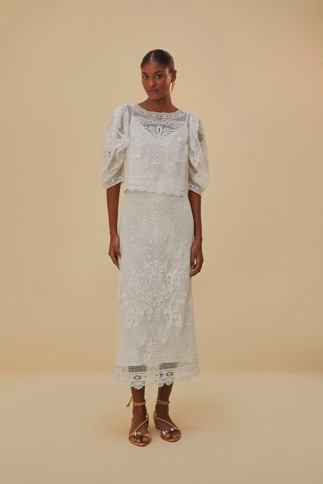 FARM Rio Guipure Lace Midi Skirt Product Image