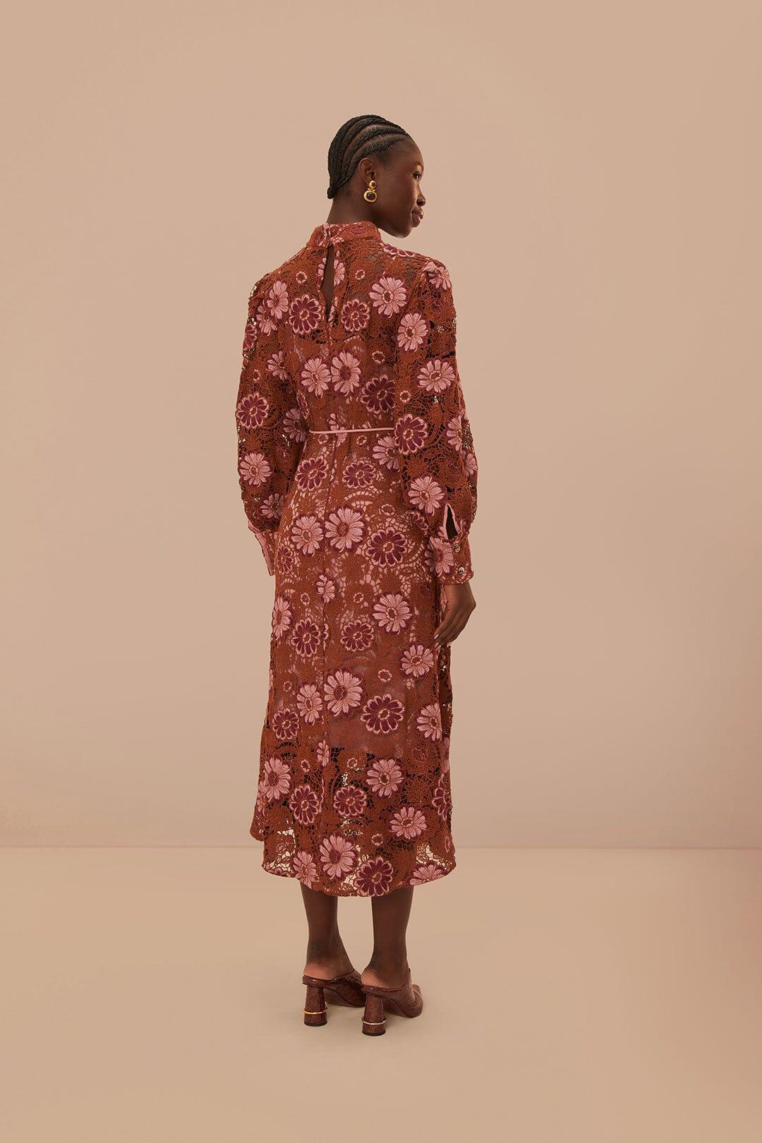 Brown Gigi Tapestry Guipure Midi Dress Product Image