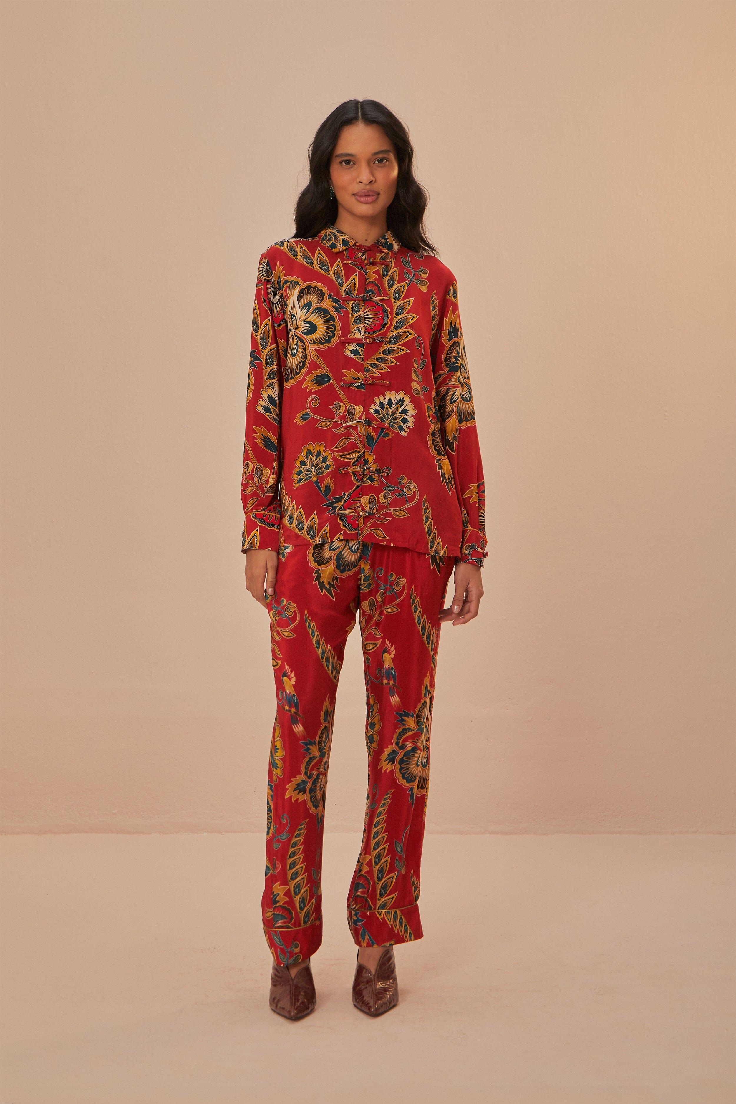 Red Maxi Floral Pajama Shirt Product Image