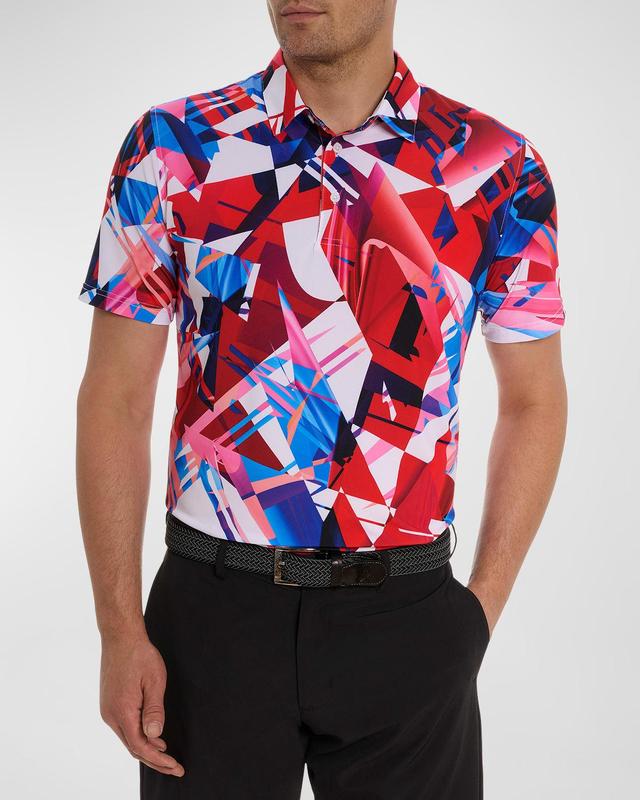 Mens Driftwood Geometric-Print Stretch Polo Shirt Product Image