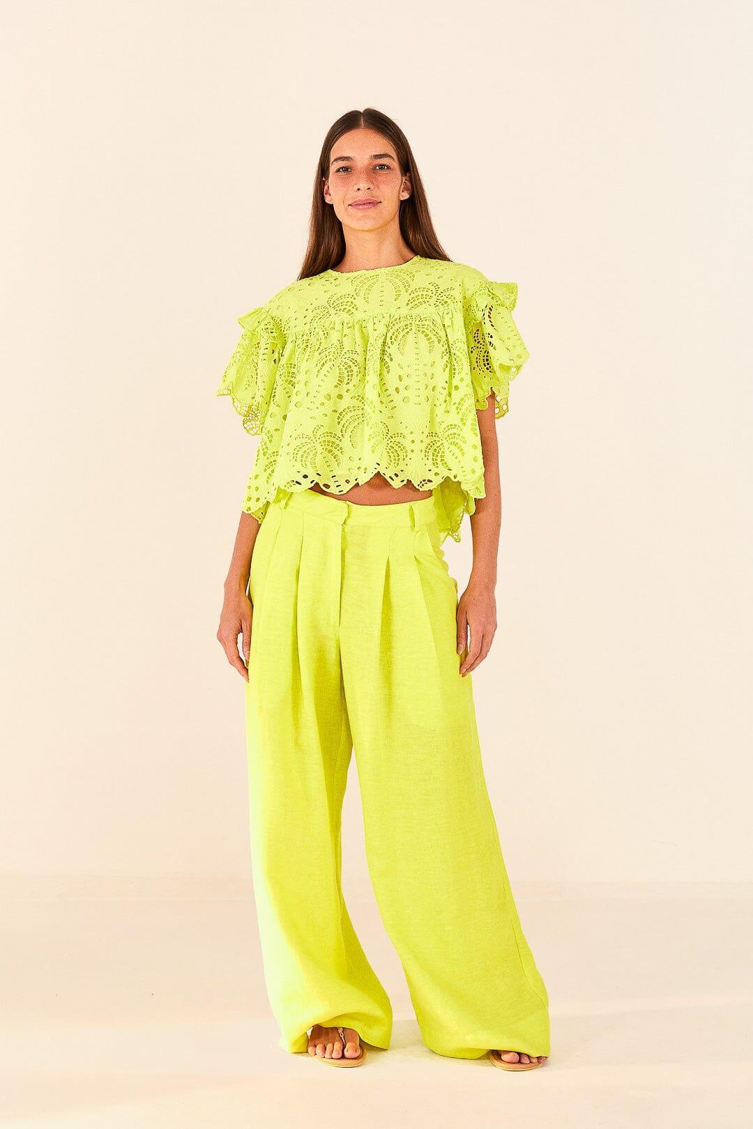 Lime Green Palm Tree Richelieu Blouse Product Image