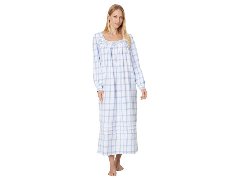 Eileen West Cotton Flannel Long Sleeve Ballet Gown (Blue Plaid) Women's Pajama Product Image