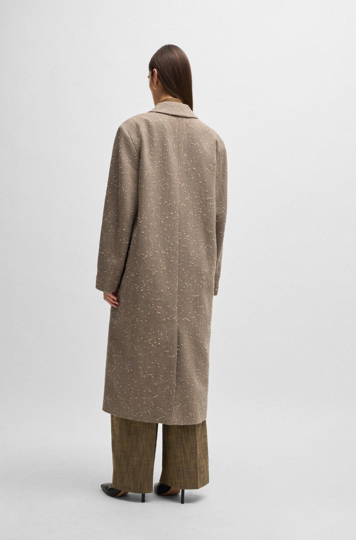 Herringbone-tweed coat with concealed closure in wool  Product Image