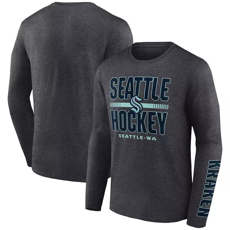 Mens Fanatics Branded Heather Charcoal Seattle Kraken Power Play Combo Long Sleeve T-Shirt Product Image