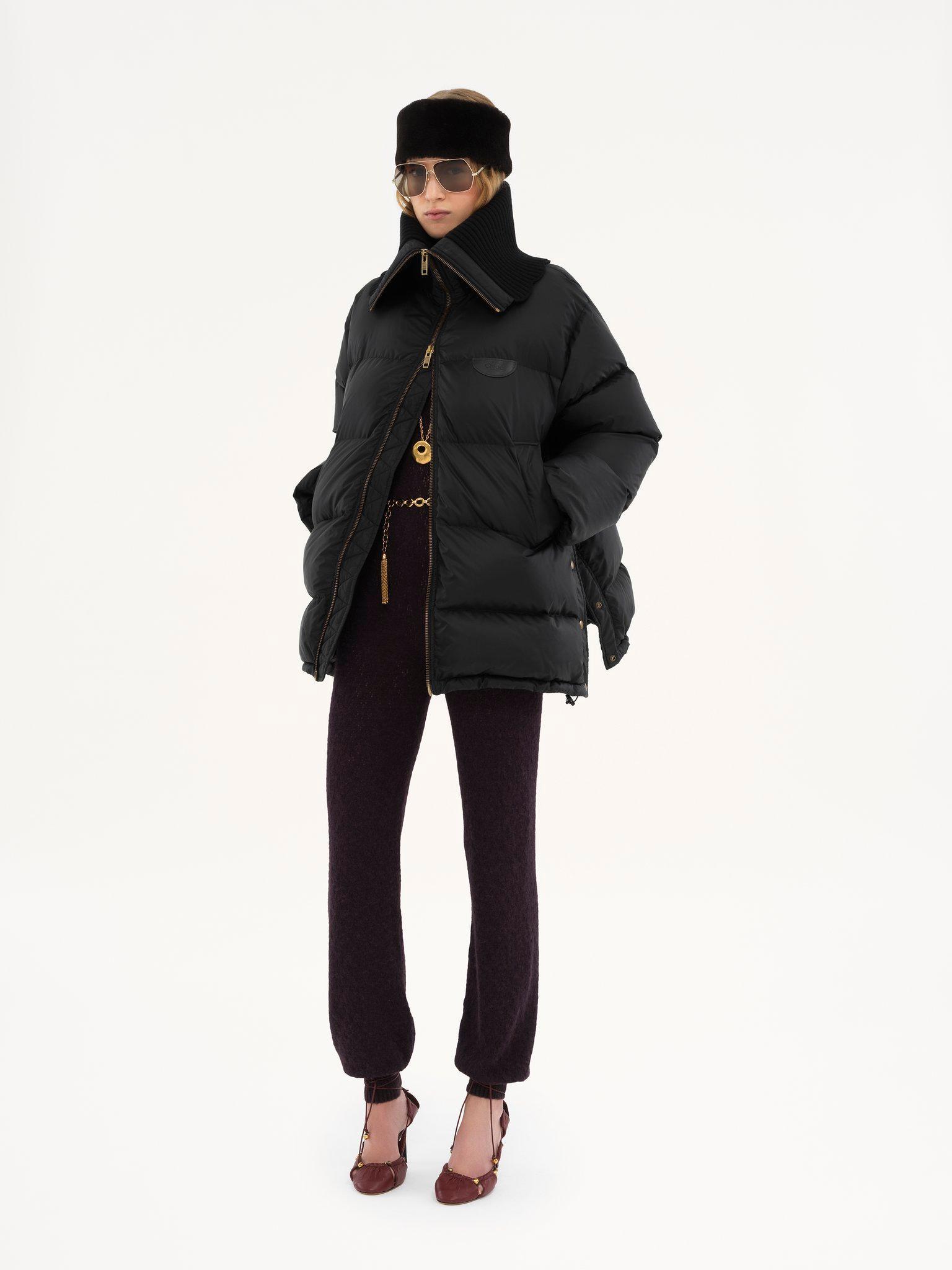 High-neck puffer jacket in shiny nylon Product Image