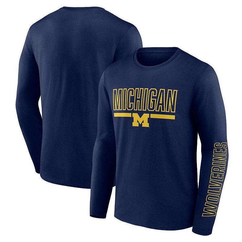 Mens Profile Michigan Wolverines Big & Tall Two-Hit Graphic Long Sleeve T-Shirt Blue Product Image