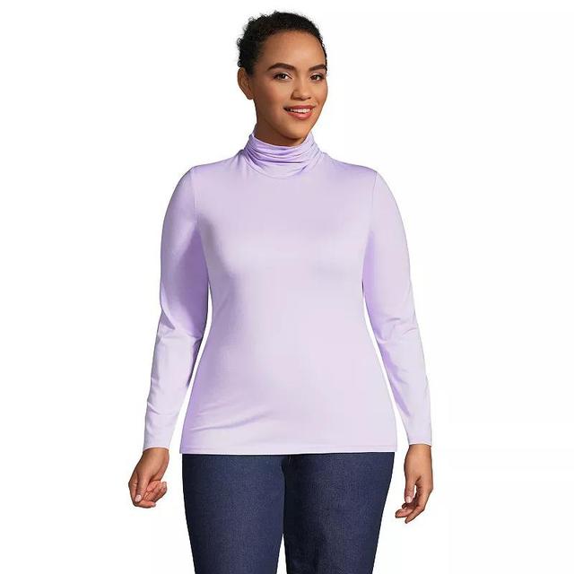 Plus Size Lands End Lightweight Fitted Long Sleeve Turtleneck, Womens Cobalt Blue Grey Product Image