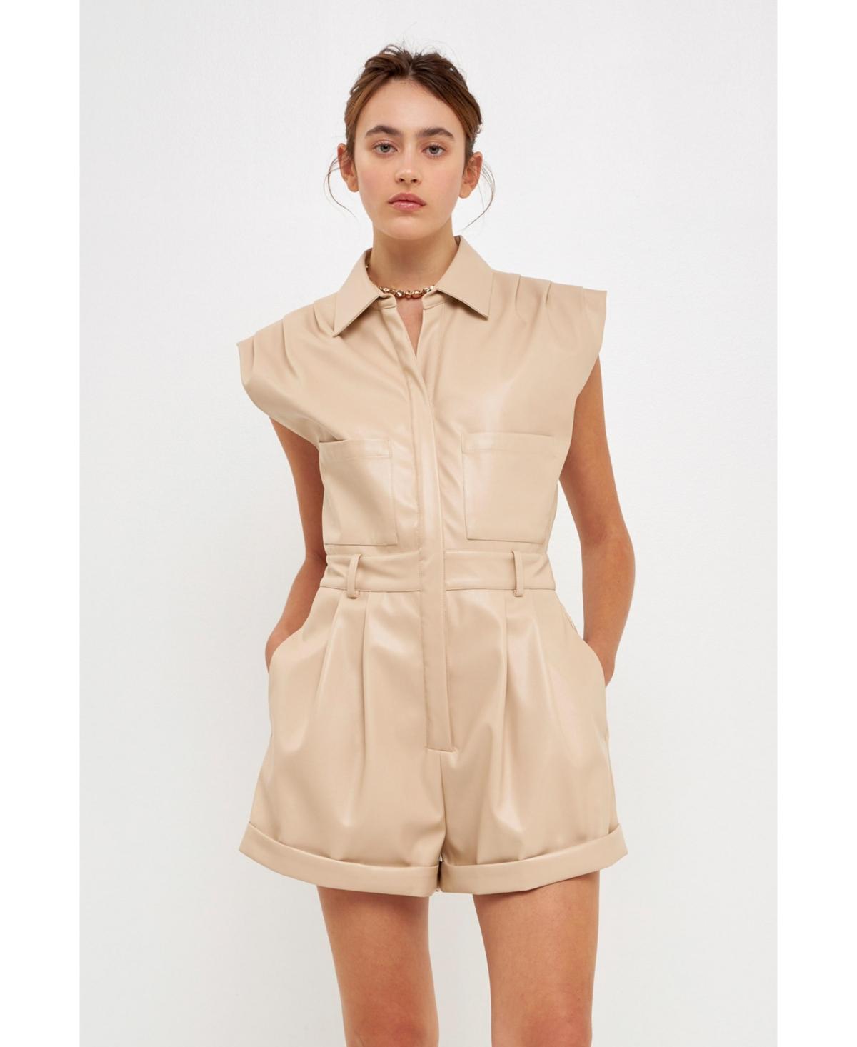 Grey Lab Womens Faux Leather Romper Product Image