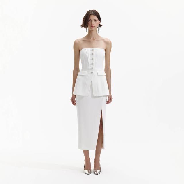 White Bandeau Crepe Tailored Midi Dress Product Image