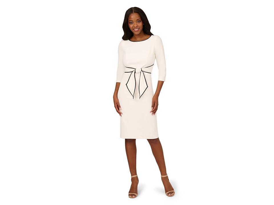 Adrianna Papell Plus Size Crew Neck 34 Sleeve Crepe Tie Waist Sheath Dress Product Image