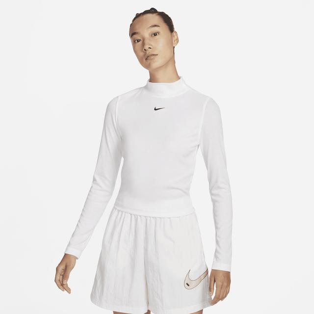 Women's Nike Sportswear Essential Ribbed Mock-Neck Long-Sleeve Top in White, Size: XL | DV7880-100 Product Image