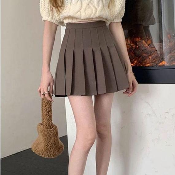 High Waist Plain Mini Pleated Skirt product image