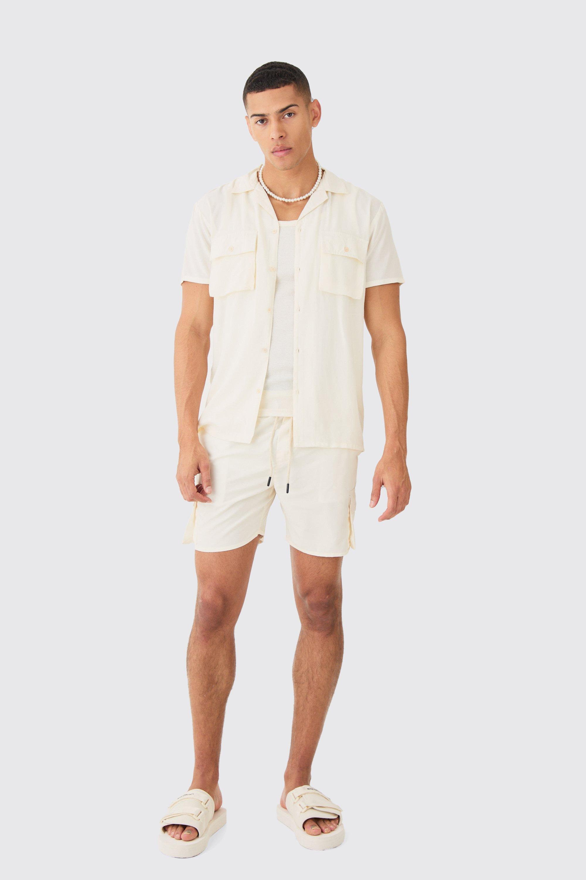 Short Sleeve Cargo Pocket Shirt & Swim Set | boohooMAN USA product image