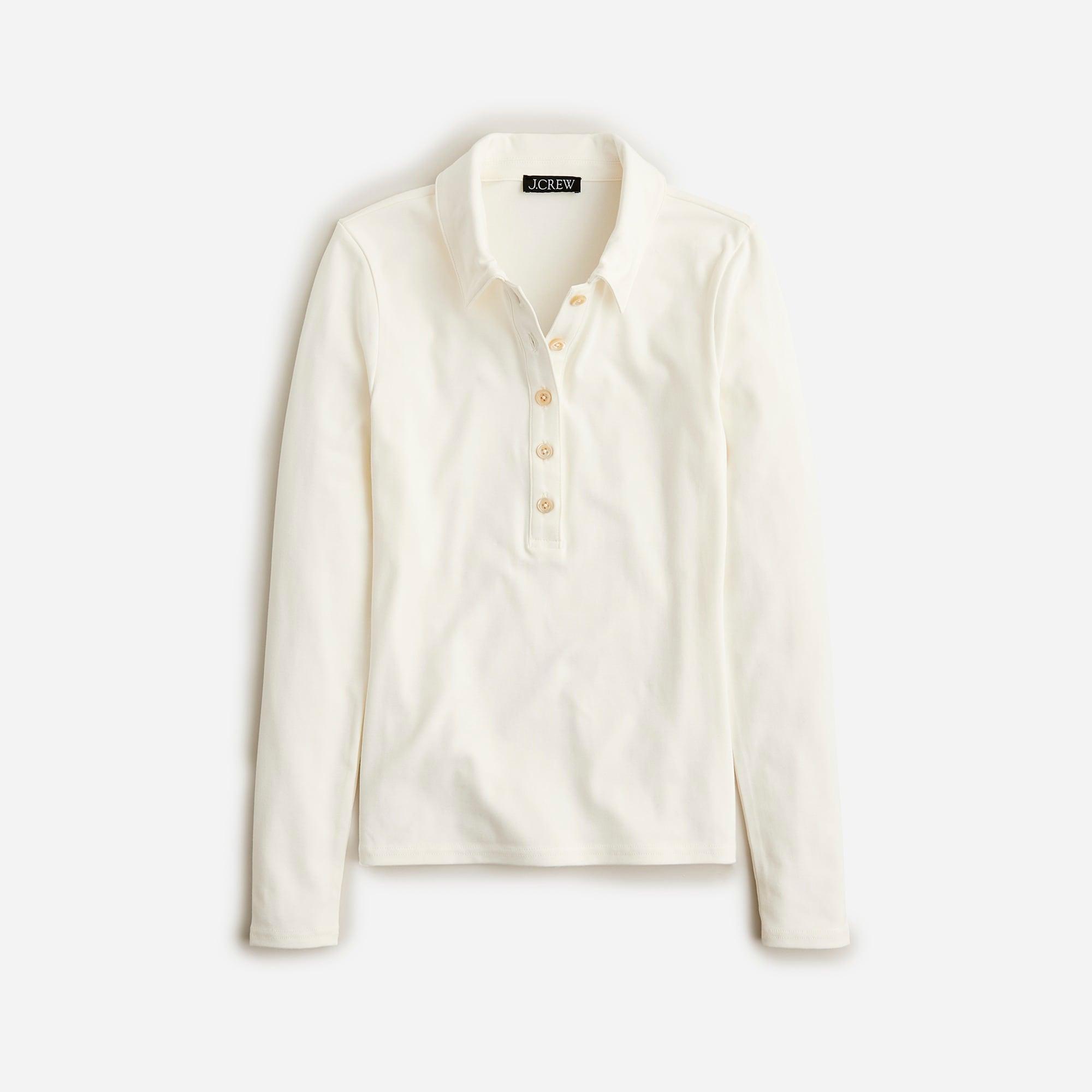 Long-sleeve polo-style top in refined rib Product Image