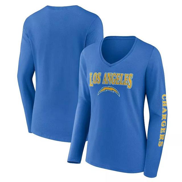 Womens Fanatics Branded Powder Blue Los Angeles Chargers Wordmark Long Sleeve V-Neck T-Shirt Product Image