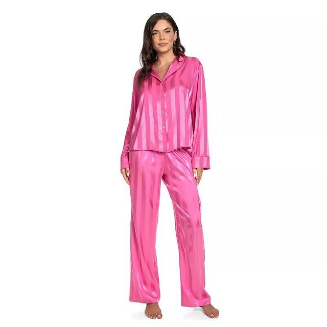 Petite Lilac+London Satin Notch Collar Pajama Top & Pajama Bottoms Set, Womens Product Image