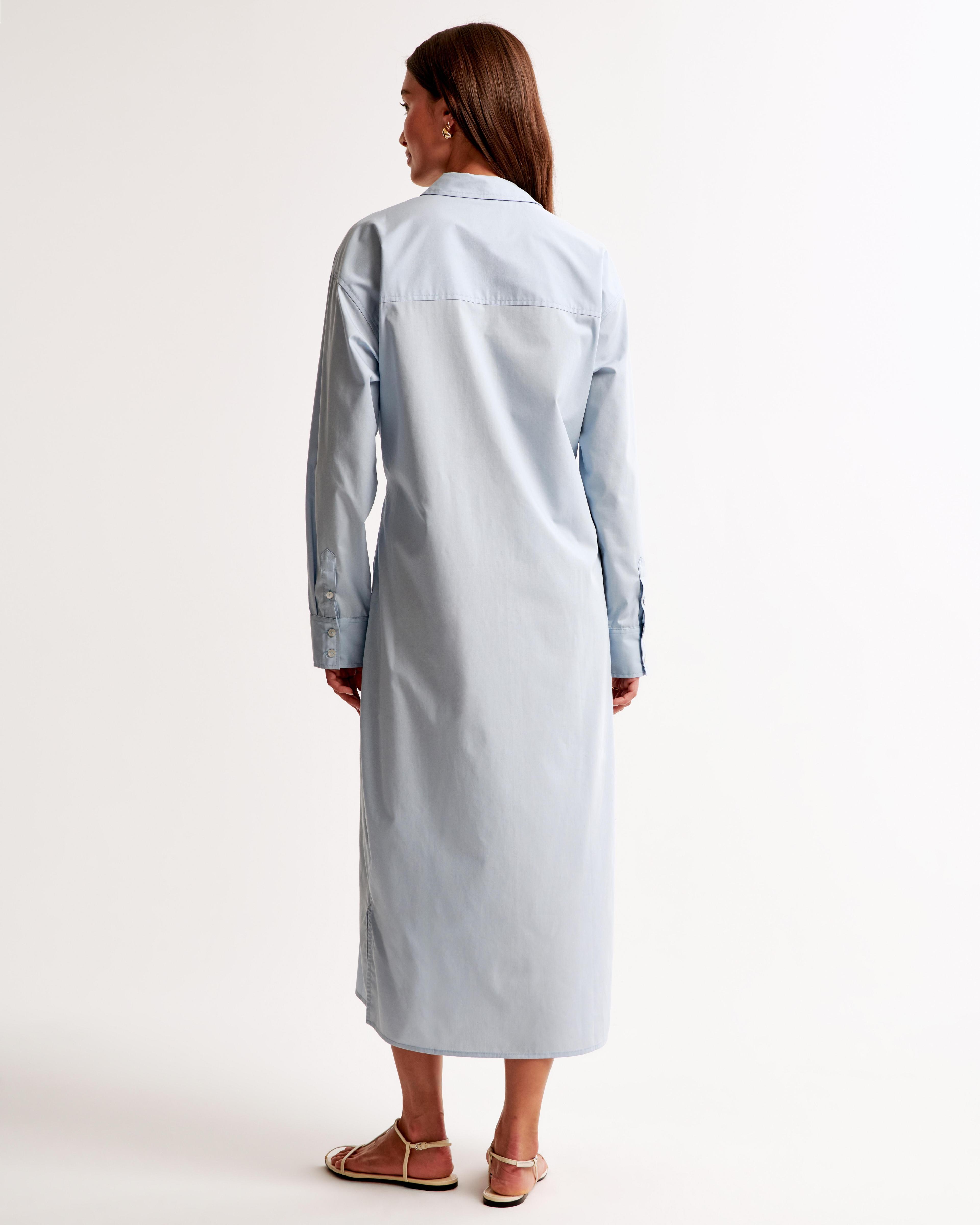 Long-Sleeve Tie Midi Shirt Dress Product Image