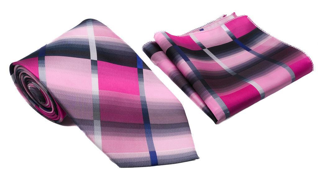 Pink Fuchsia Gradient with Diagonal Stripe Pattern Men's Classic Tie and Pocket Square Set Product Image