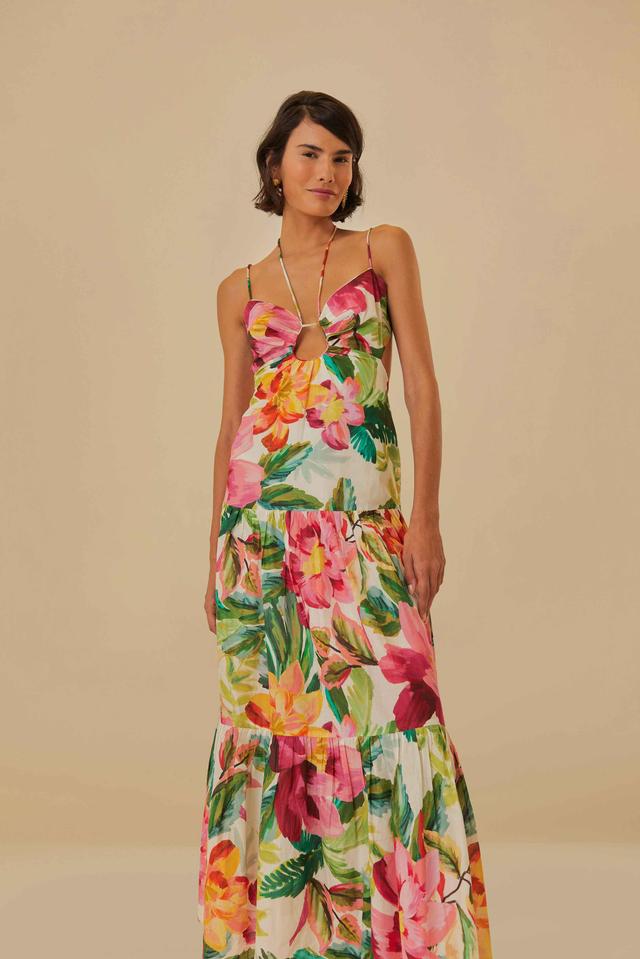 Off-White Painted Flowers Tiered Maxi Dress Product Image