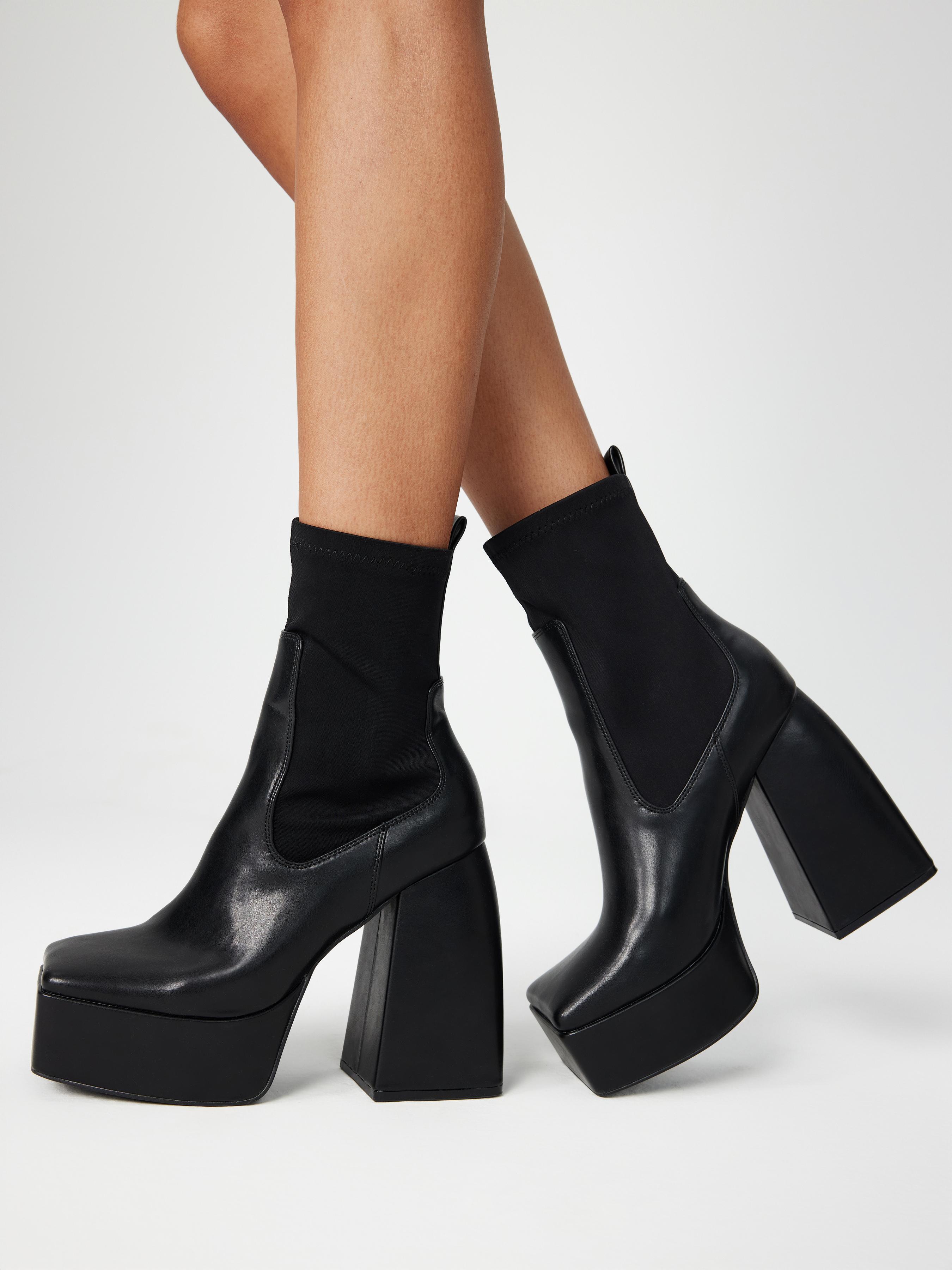 Faux Leather Chunky Heeled Ankle Boots product image