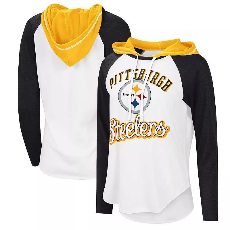 Womens G-III 4Her by Carl Banks White Pittsburgh Steelers MVP Raglan Hoodie Long Sleeve T-Shirt Product Image