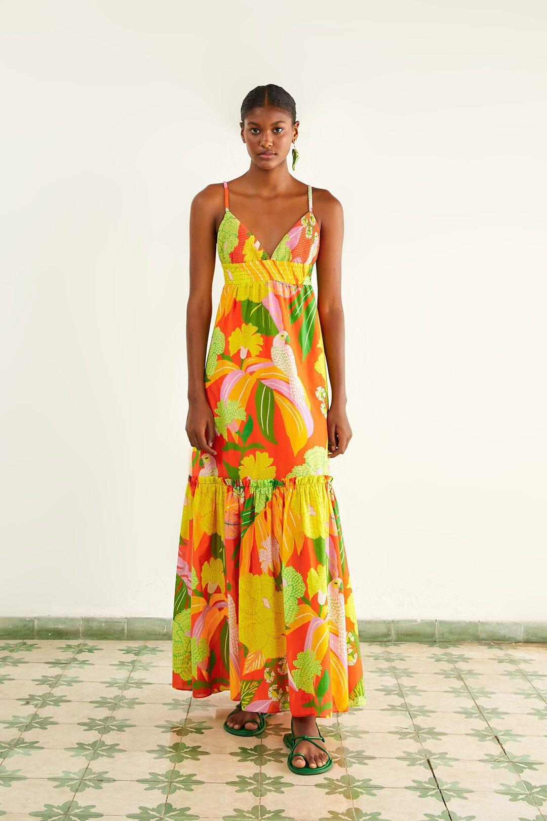 Red Neon Floral Maxi Dress Product Image