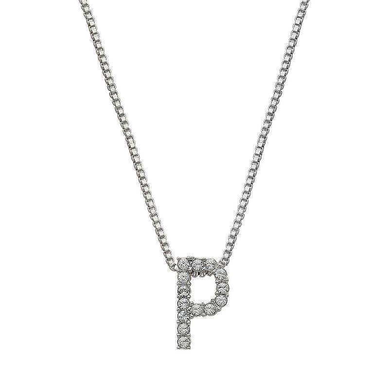 Brilliance Silver Plated Crystal Initial Pendant, Womens White Product Image