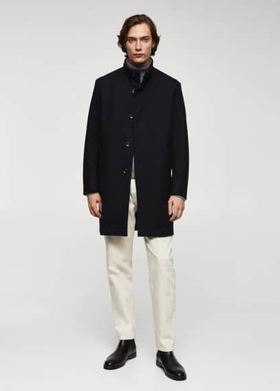 MANGO MAN - Wool funnel neck coat dark navyMen Product Image