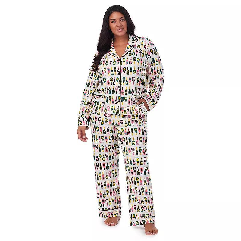 Plus Size Beauty Sleep Social Jersey Long Sleeve Notch Pajama Top & Pajama Pants, Womens Product Image