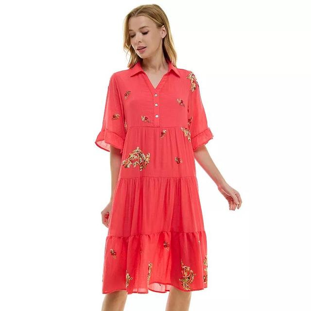 Womens Figueroa & Flower Flutter Sleeve Embroidered Midi Dress Pink Product Image