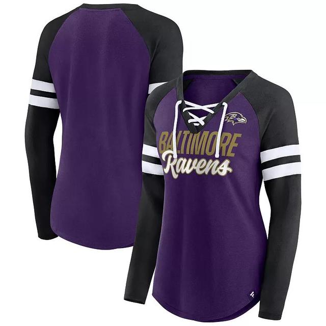 Womens Fanatics Branded /Black Baltimore Ravens Plus Size True to Form Lace-Up V-Neck Raglan Long Sleeve T-Shirt Product Image