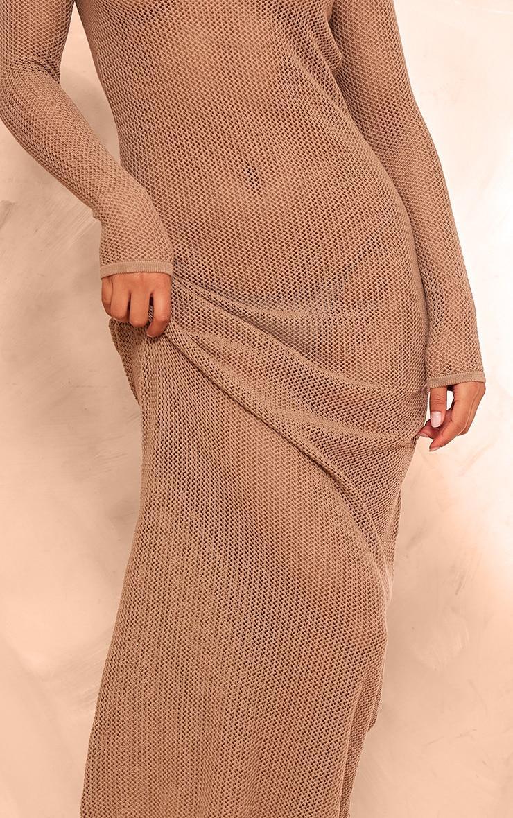 Mocha Basic Crochet Knit Open Back Maxi Dress Product Image