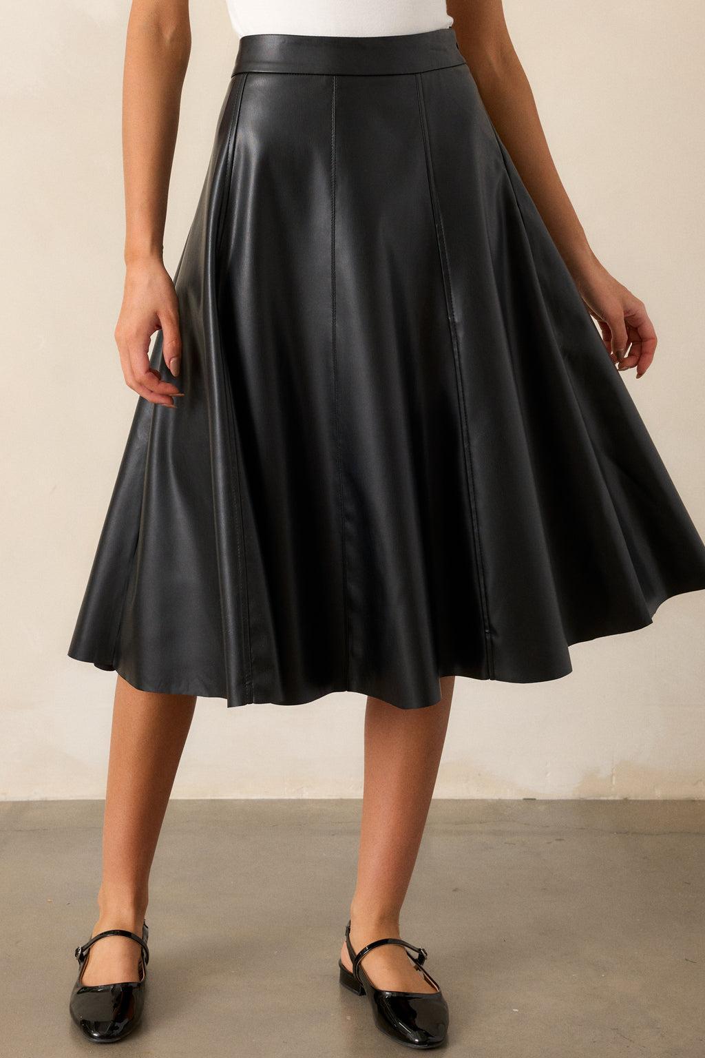 In My Memories Black Faux Leather Midi Skirt Product Image