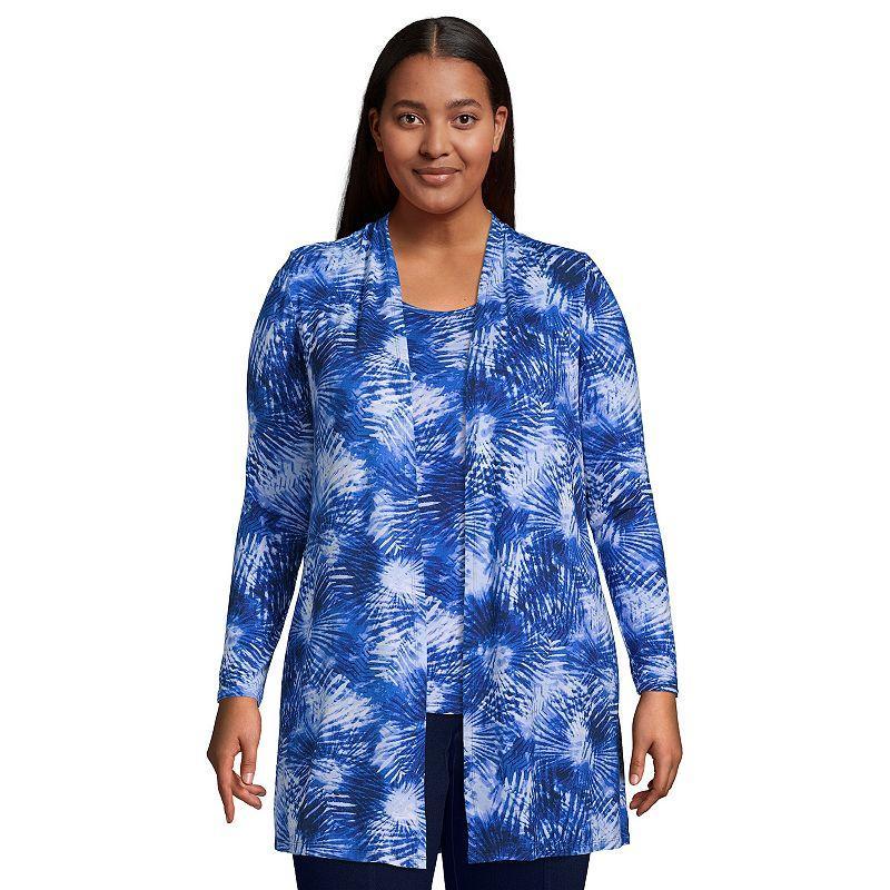 Plus Size Lands End Lightweight Long Cardigan Sweater, Womens Blue Product Image