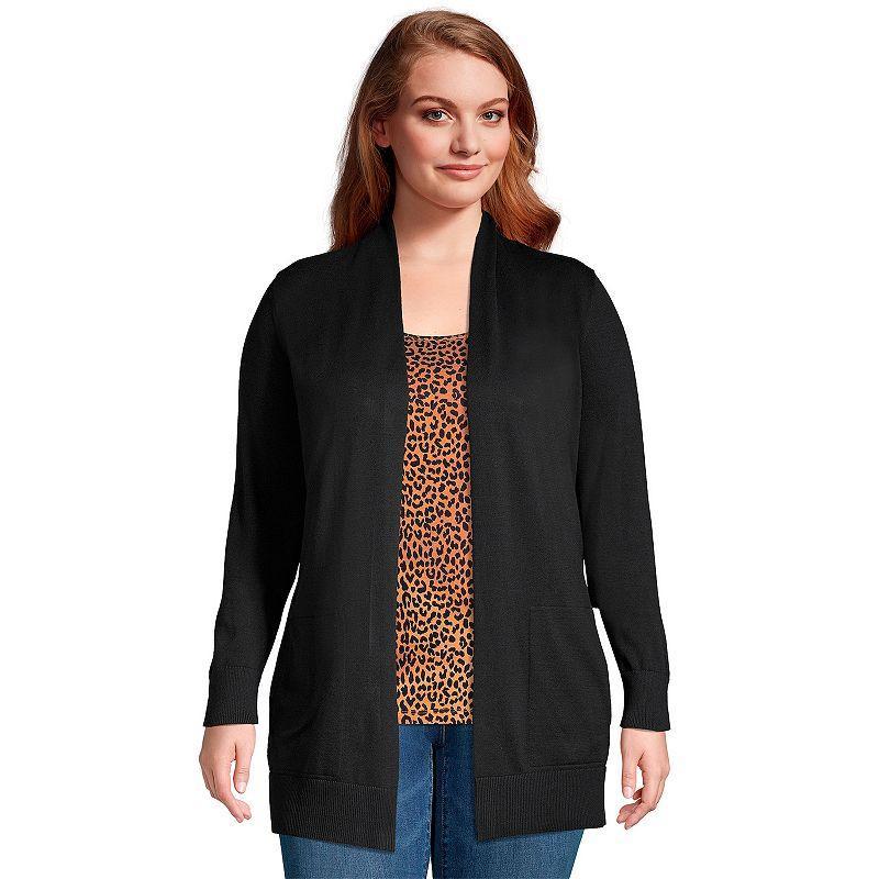 Plus Size Lands End Draped Open-Front Long Cardigan Sweater, Womens Product Image