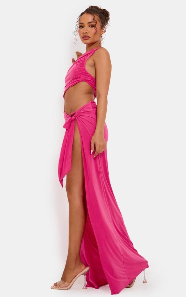 Petite Hot Pink Slinky Cut Out Maxi Dress Product Image