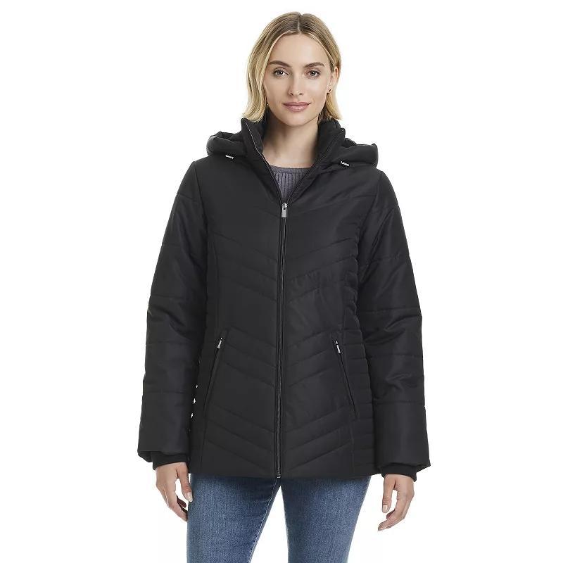 Womens d.e.t.a.i.l.s Triple Chevron Puffer Jacket with Detachable Hood Product Image