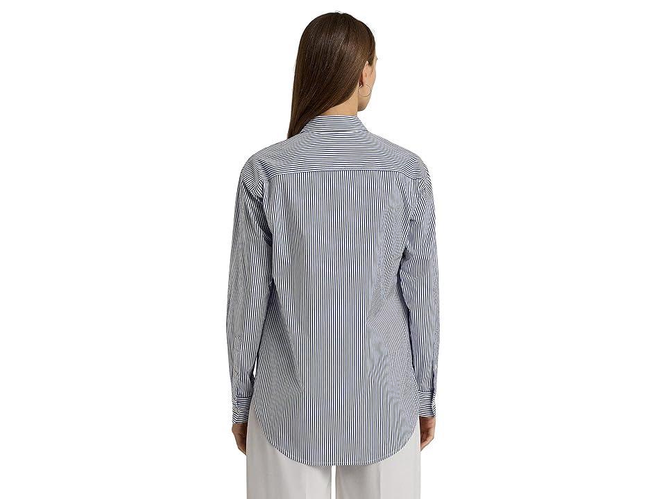 LAUREN Ralph Lauren Petite Relaxed Fit Striped Stretch Cotton Shirt White) Women's Clothing Product Image