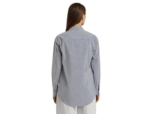 LAUREN Ralph Lauren Petite Relaxed Fit Striped Stretch Cotton Shirt White) Women's Clothing Product Image