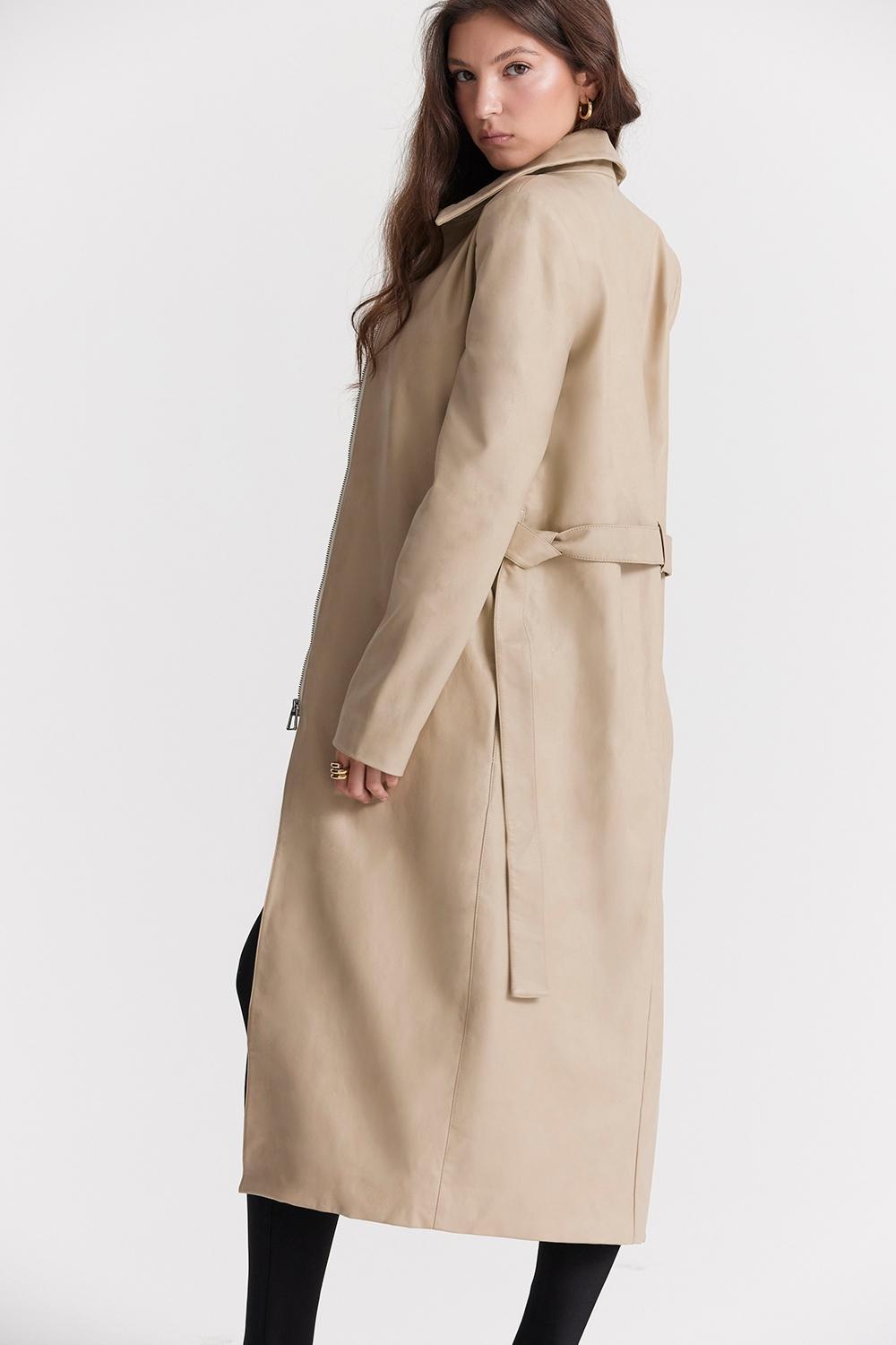 Ariel Beige Vegan Leather Trench Coat Product Image