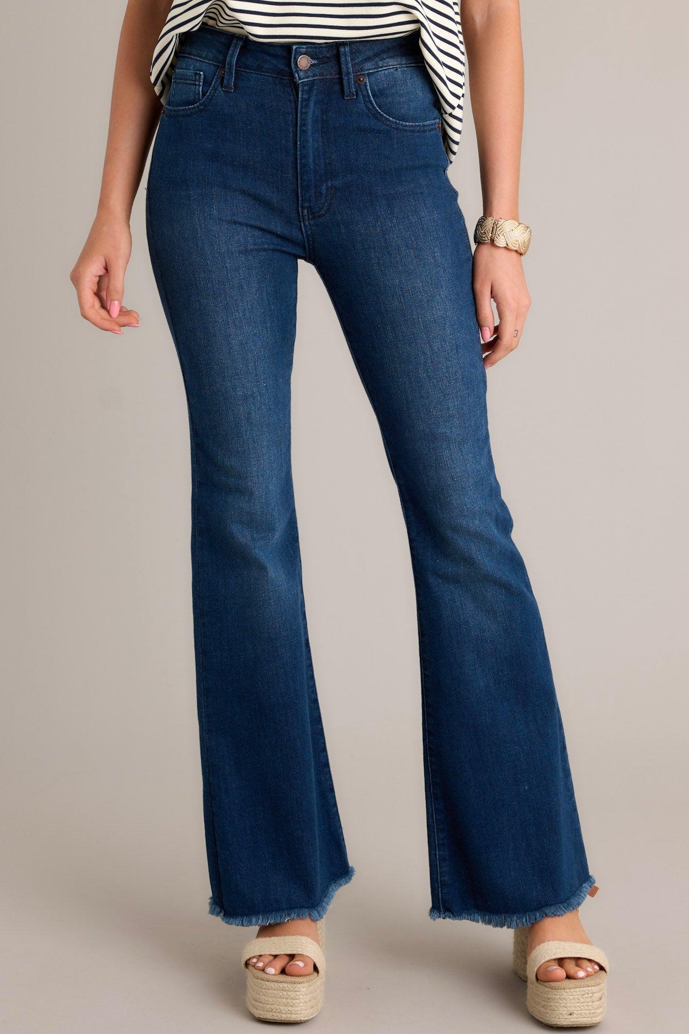 Jump Out Dark Denim Stretch Flare Jeans Product Image