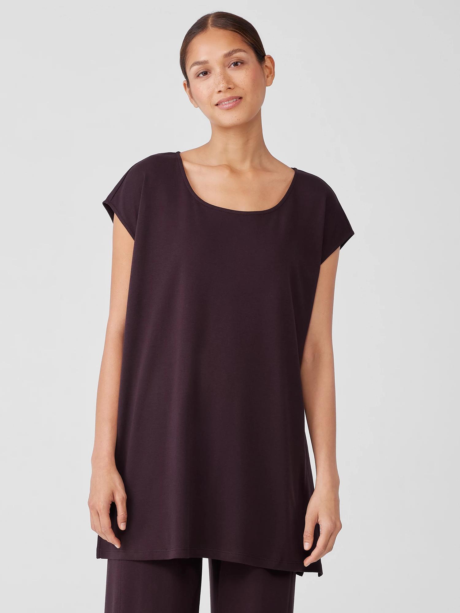 EILEEN FISHER Organic Cotton Interlock Scoop Neck Sleep Teefemale Product Image