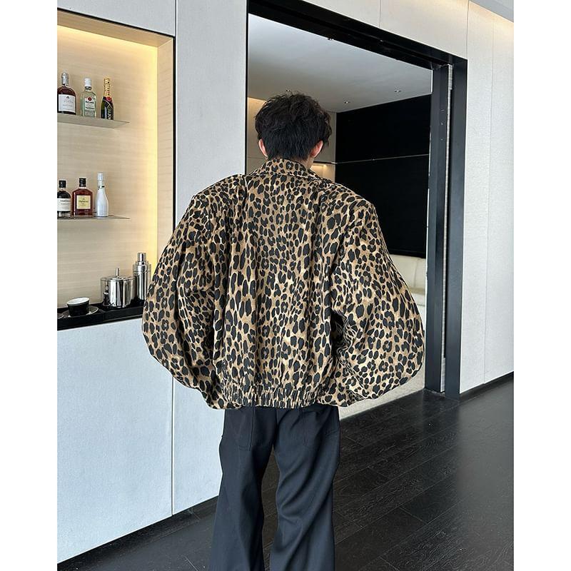 Long-Sleeve Leopard Zipped Jacket Product Image