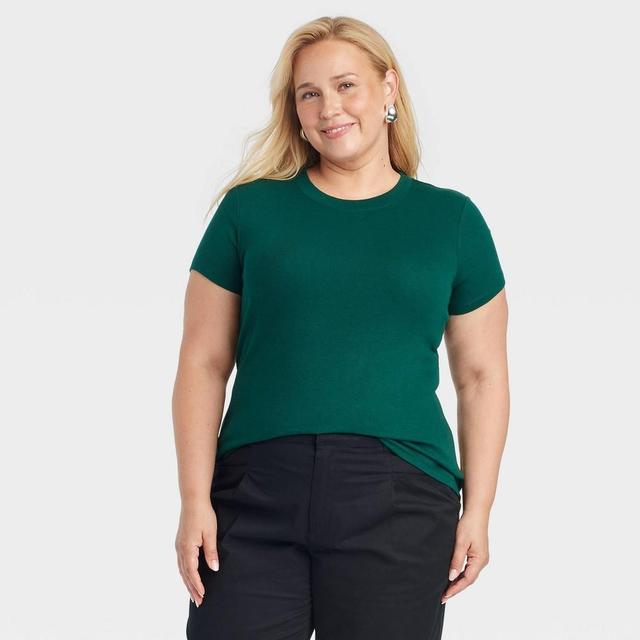 Womens Slim Fit Short Sleeve Ribbed T-Shirt - A New Day XXL Product Image